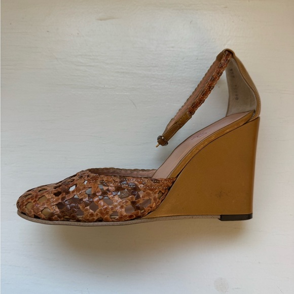 Lip Vintage Brown Woven Wedges Sandals with Ankle Strap 3.5 inch Heel - Size 6 - Picture 10 of 11